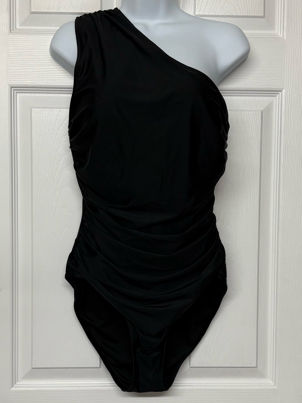 J. Crew One Shoulder Ruched Black One Piece Tank Swimsuit Sz 12